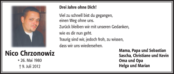 Anzeige von Nico Chrzonowiz von  Bergisches Handelsblatt 