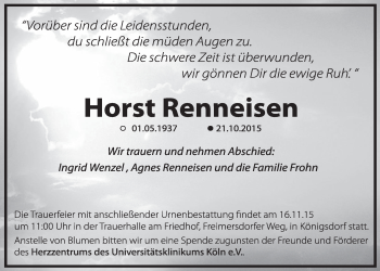 Anzeige von Horst Renneisen von  Wochenende 