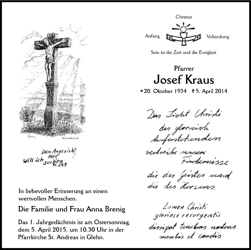  Traueranzeige für Josef Kraus vom 28.03.2015 aus Kölner Stadt-Anzeiger / Kölnische Rundschau / Express