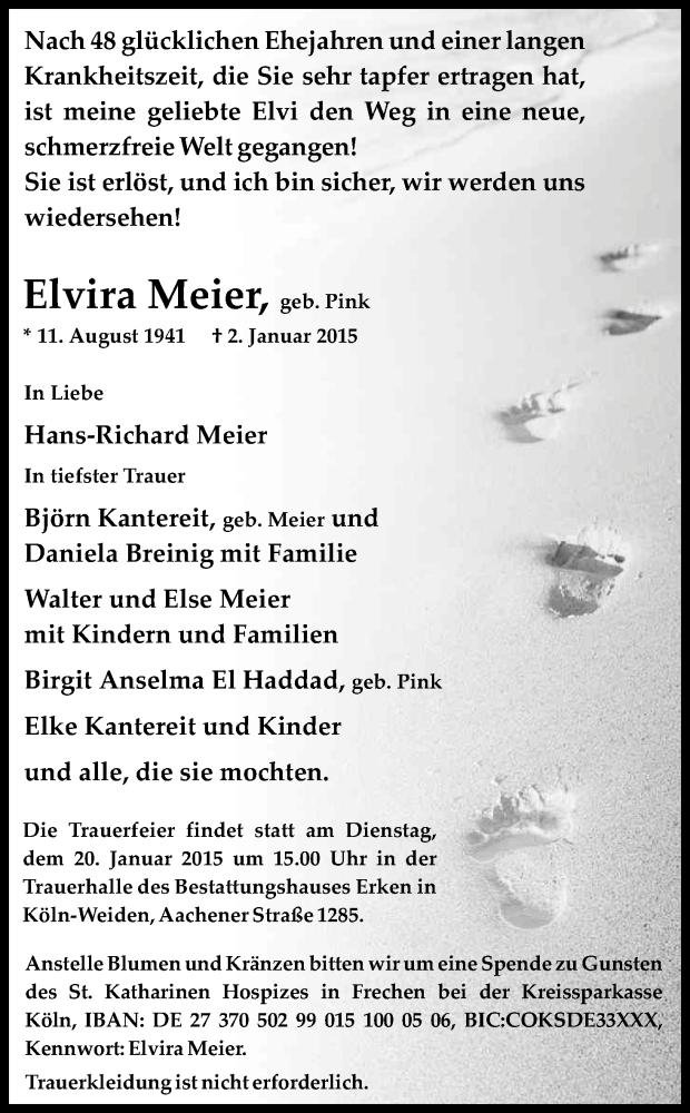  Traueranzeige für Elvira Meier vom 17.01.2015 aus Kölner Stadt-Anzeiger / Kölnische Rundschau / Express