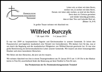 Anzeige von Wilfried Burczyk von Kölner Stadt-Anzeiger / Kölnische Rundschau / Express