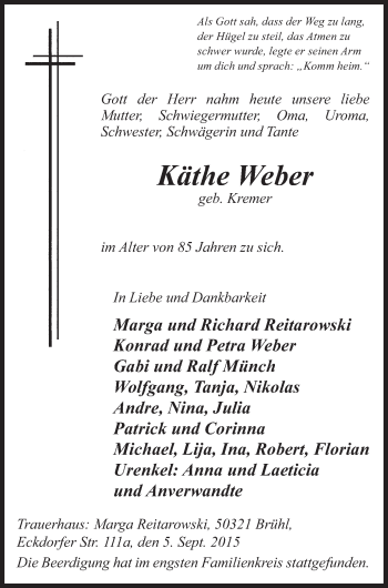 Anzeige von Käthe Weber von  Schlossbote/Werbekurier 