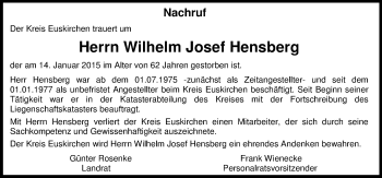 Anzeige von Wilhelm Josef Hensberg von Kölner Stadt-Anzeiger / Kölnische Rundschau / Express