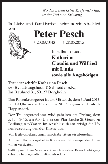 Anzeige von Peter Pesch von  Werbepost 
