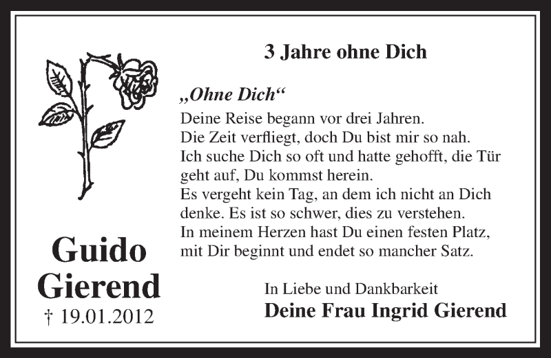  Traueranzeige für Guido Gierend vom 21.01.2015 aus  Werbepost 