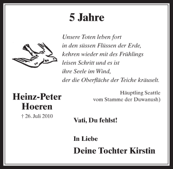 Anzeige von Heinz-Peter Hoeren von  Werbepost 