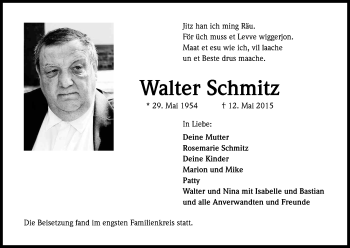Anzeige von Walter Schmitz von Kölner Stadt-Anzeiger / Kölnische Rundschau / Express