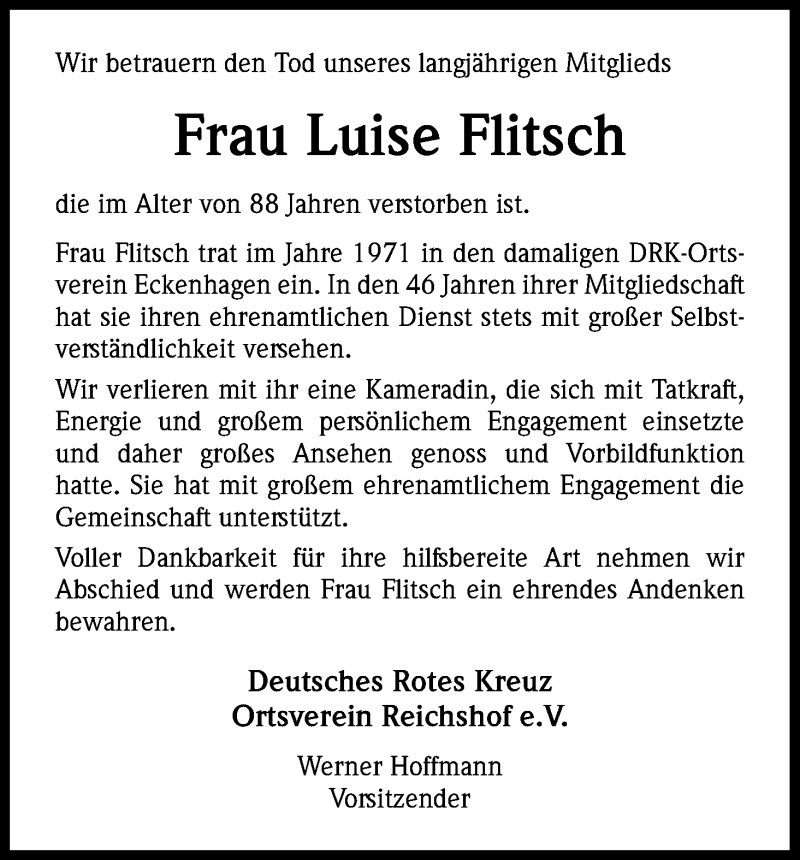  Traueranzeige für Luise Flitsch vom 26.06.2015 aus Kölner Stadt-Anzeiger / Kölnische Rundschau / Express