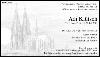 Anzeige von Adi Klütsch von Kölner Stadt-Anzeiger / Kölnische Rundschau / Express