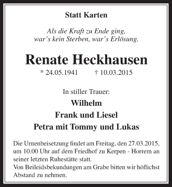 Anzeige von Renate Heckhausen von  Werbepost 