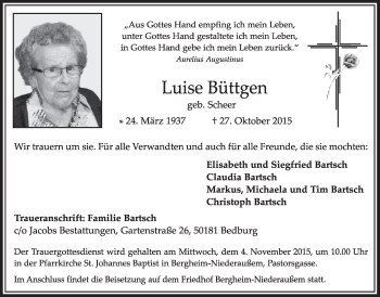 Anzeige von Luise Büttgen von  Sonntags-Post 