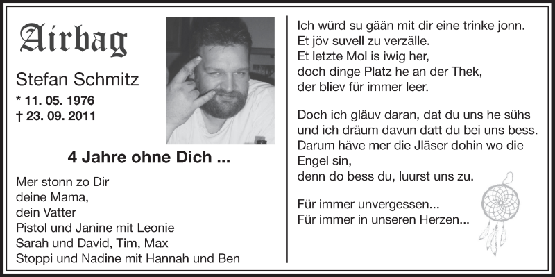  Traueranzeige für Stefan Schmitz vom 23.09.2015 aus  Anzeigen Echo 