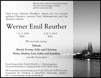Anzeige von Werner Emil Reuther von Kölner Stadt-Anzeiger / Kölnische Rundschau / Express