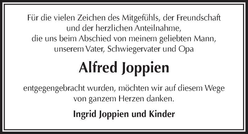  Traueranzeige für Alfred loppien vom 29.04.2015 aus  Bergisches Handelsblatt 