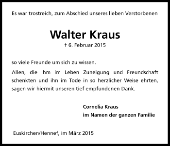 Anzeige von Walter Kraus von Kölner Stadt-Anzeiger / Kölnische Rundschau / Express