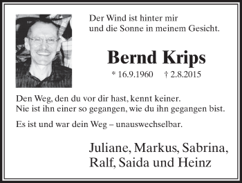 Anzeige von Bernd Krips von  Schlossbote/Werbekurier 