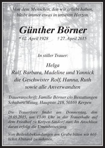 Anzeige von Günther Börner von  Werbepost 