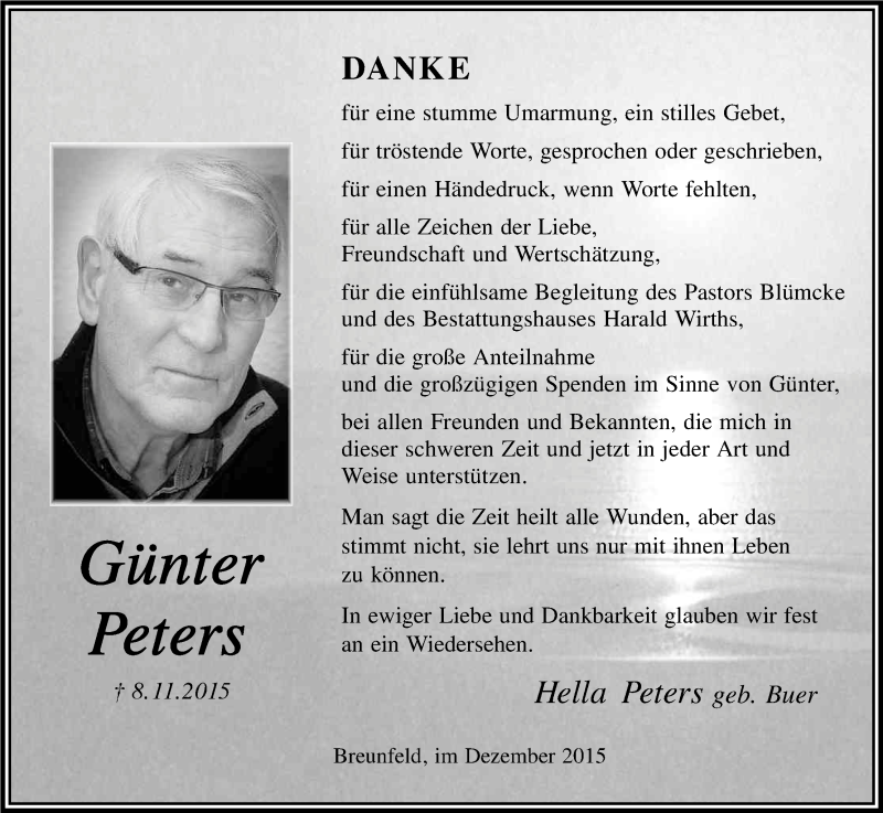  Traueranzeige für Günter Peters vom 12.12.2015 aus Kölner Stadt-Anzeiger / Kölnische Rundschau / Express