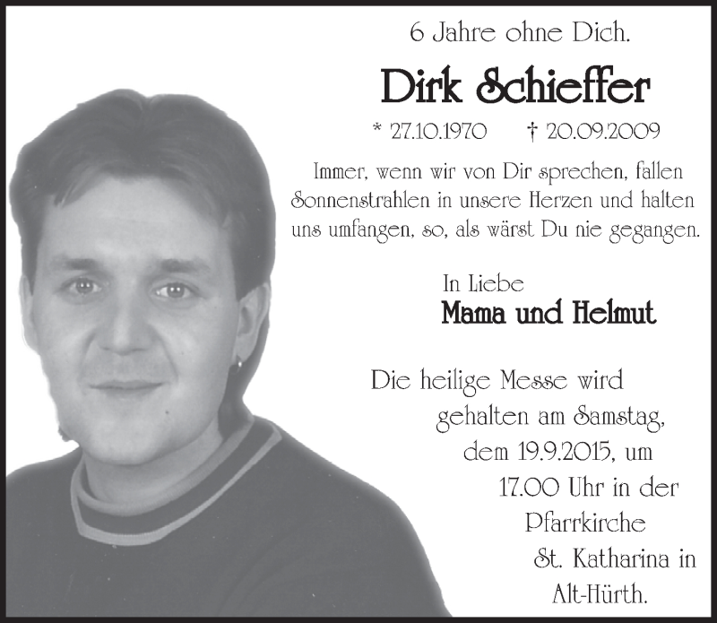  Traueranzeige für Dirk Schieffer vom 16.09.2015 aus  Wochenende 