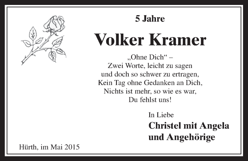  Traueranzeige für Volker Kramer vom 13.05.2015 aus  Wochenende 