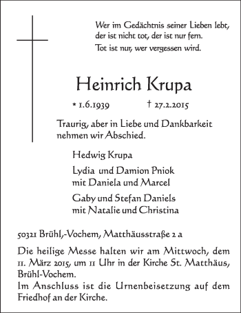 Anzeige von Heinrich Krupa von  Schlossbote/Werbekurier 