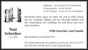 Anzeige von Toni Schreiber von  Schaufenster/Blickpunkt 