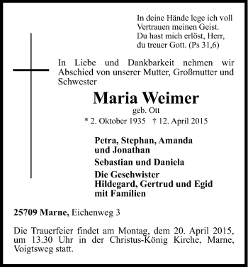 Anzeige von Maria Weimer von Kölner Stadt-Anzeiger / Kölnische Rundschau / Express