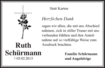 Anzeige von Ruth Schürmann von  Lokalanzeiger 
