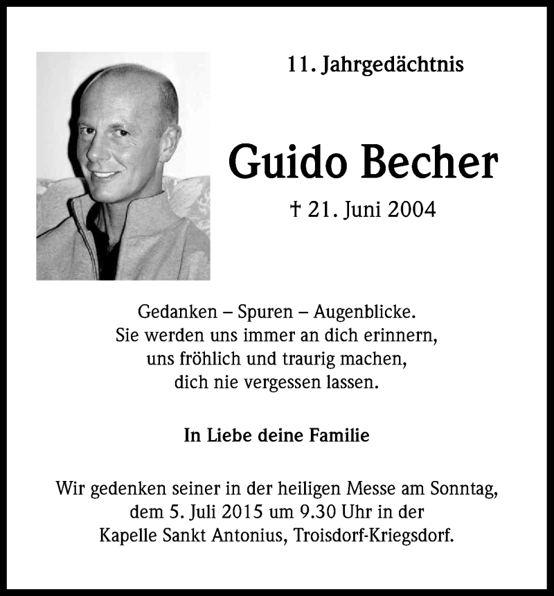  Traueranzeige für Guido Becher vom 20.06.2015 aus Kölner Stadt-Anzeiger / Kölnische Rundschau / Express