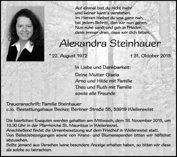 Anzeige von Alexandra Steinhauer von  Schlossbote/Werbekurier 
