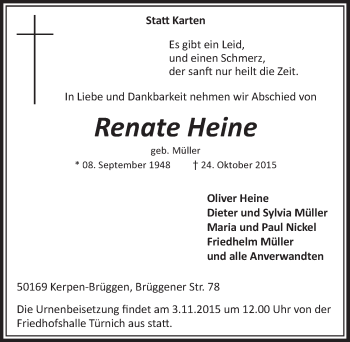 Anzeige von Renate Heine von  Sonntags-Post 