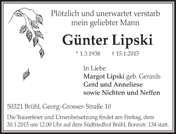 Anzeige von Günter Lipski von  Schlossbote/Werbekurier 