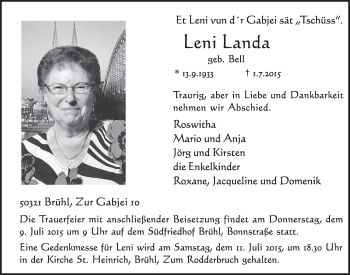 Anzeige von Leni Landa von  Schlossbote/Werbekurier 