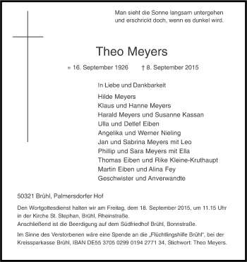 Anzeige von Theo Meyers von Kölner Stadt-Anzeiger / Kölnische Rundschau / Express
