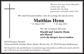 Anzeige von Matthias Henn von  Werbepost 