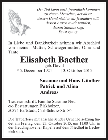 Anzeige von Elisabeth Baether von  Werbepost 