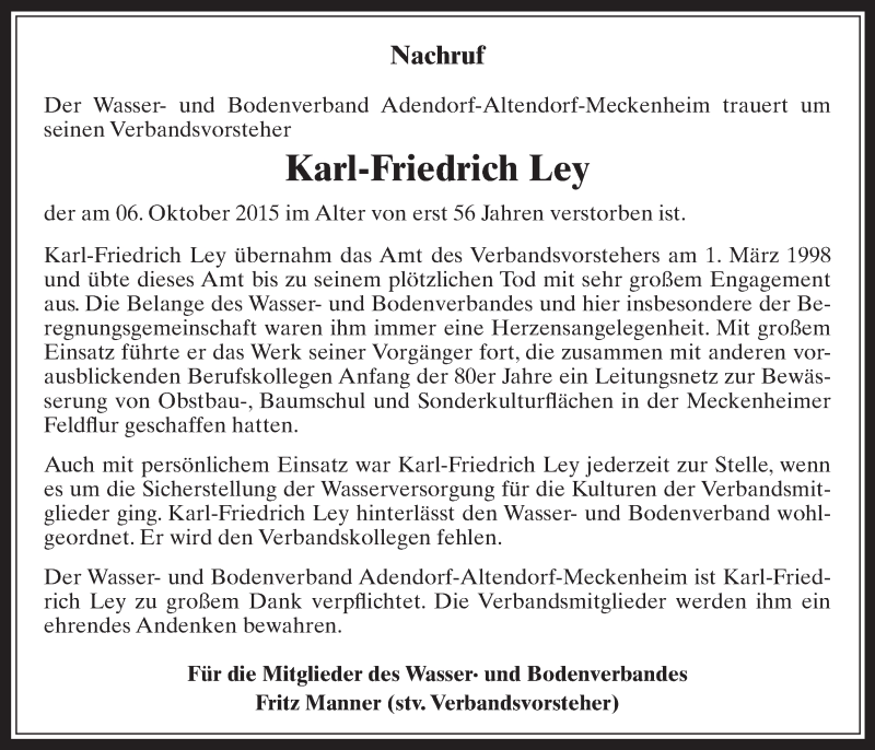 Traueranzeige für Karl-Friedrich Ley vom 04.11.2015 aus  Schaufenster/Blickpunkt 