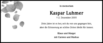 Anzeige von Kaspar Luhmer von Kölner Stadt-Anzeiger / Kölnische Rundschau / Express