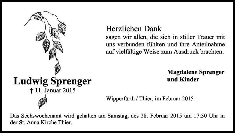 Traueranzeige für Ludwig Sprenger vom 21.02.2015 aus Kölner Stadt-Anzeiger / Kölnische Rundschau / Express