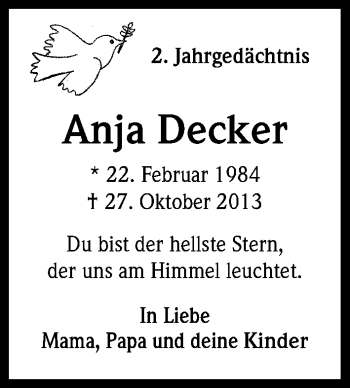 Anzeige von Anja Deckerq von Kölner Stadt-Anzeiger / Kölnische Rundschau / Express