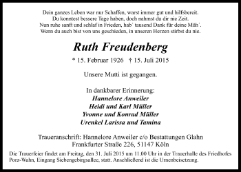 Anzeige von Ruth Freudenberg von  Kölner Wochenspiegel 