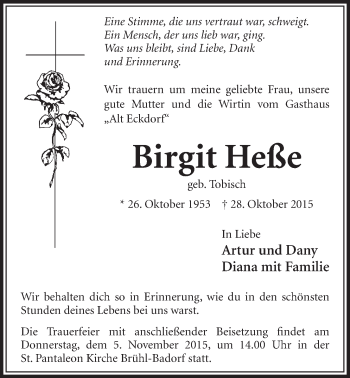 Anzeige von Birgit Heße von  Schlossbote/Werbekurier 