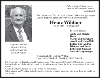 Anzeige von Heinz Wildner von  Werbepost 