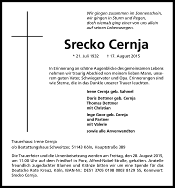 Anzeige von Srecko Cernja von Kölner Stadt-Anzeiger / Kölnische Rundschau / Express