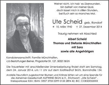Anzeige von Ute Scheid von  Schlossbote/Werbekurier 