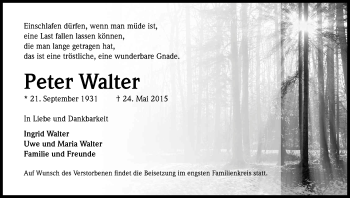 Anzeige von Peter Walter von Kölner Stadt-Anzeiger / Kölnische Rundschau / Express