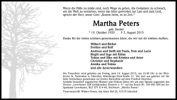 Anzeige von Martha Peters von Kölner Stadt-Anzeiger / Kölnische Rundschau / Express