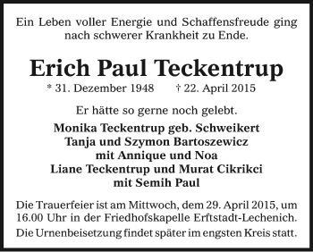 Anzeige von Erich Paul Teckentrup von Kölner Stadt-Anzeiger / Kölnische Rundschau / Express