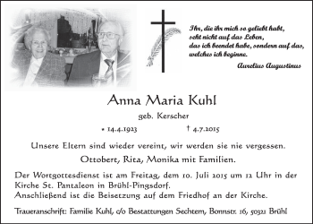 Anzeige von Anna Maria Kuhl von  Schlossbote/Werbekurier 