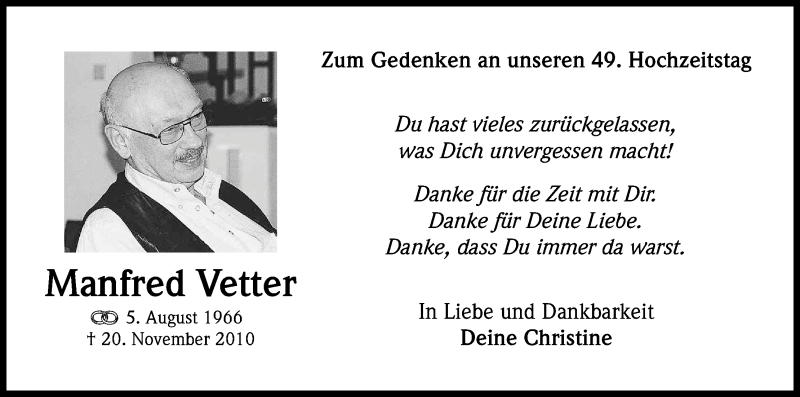  Traueranzeige für Manfred Vetter vom 05.08.2015 aus Kölner Stadt-Anzeiger / Kölnische Rundschau / Express